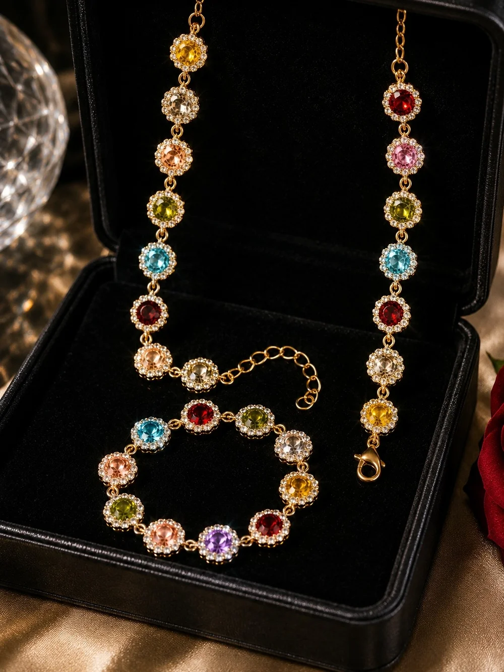 Gold-Tone Multicolor Cz Crystal Necklace - Women's Fashion Jewelry